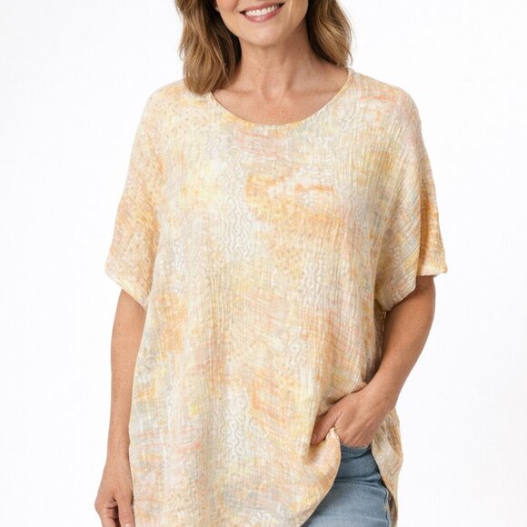 J. Jill Tops - Pure Jill J Jill Top Size Large Linen Blend Orange Artsy Resortwear Lagenlook